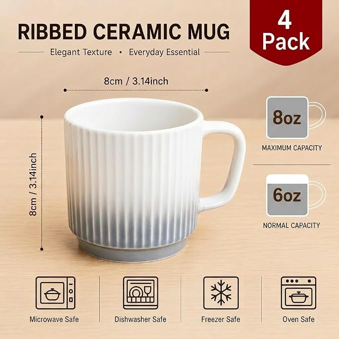 8 oz Stackable Coffee Mugs Set of 4, Ceramic Coffee Mugs Cappuccino Cups Set - Image 2