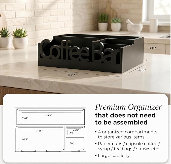 Coffee Bar Organizer Countertop, Wood Caddy - Image 5