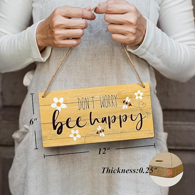 Heuhuww Don’t Worry Bee Happy Sign 6"x12" Bee Decor - Image 3