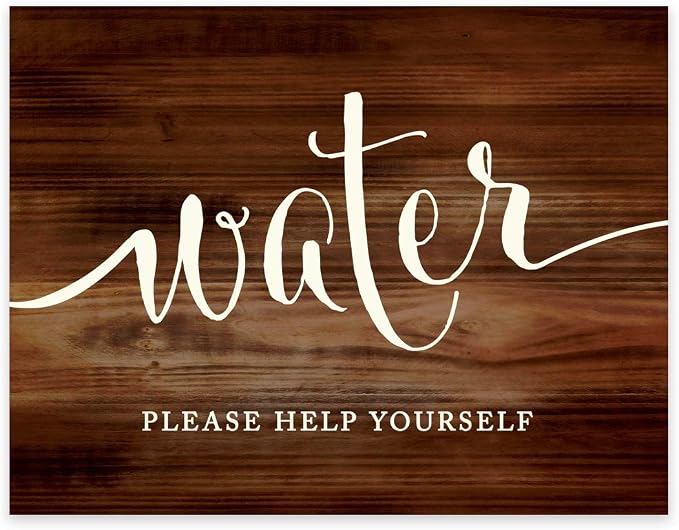 Andaz Press Wedding Party Signs, Rustic Wood Print, 8.5x11-inch, Water Please by AndazPress