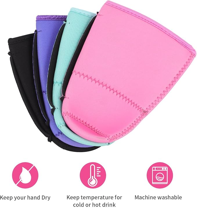 4Pack Iced Coffee Sleeve With Handle, Solid Color | Neoprene, Large Coffee Cups - Image 3