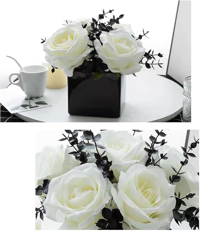 LADADA Artificial Flowers with Small Ceramic Vases | Roses in Vases Plastic - Image 3