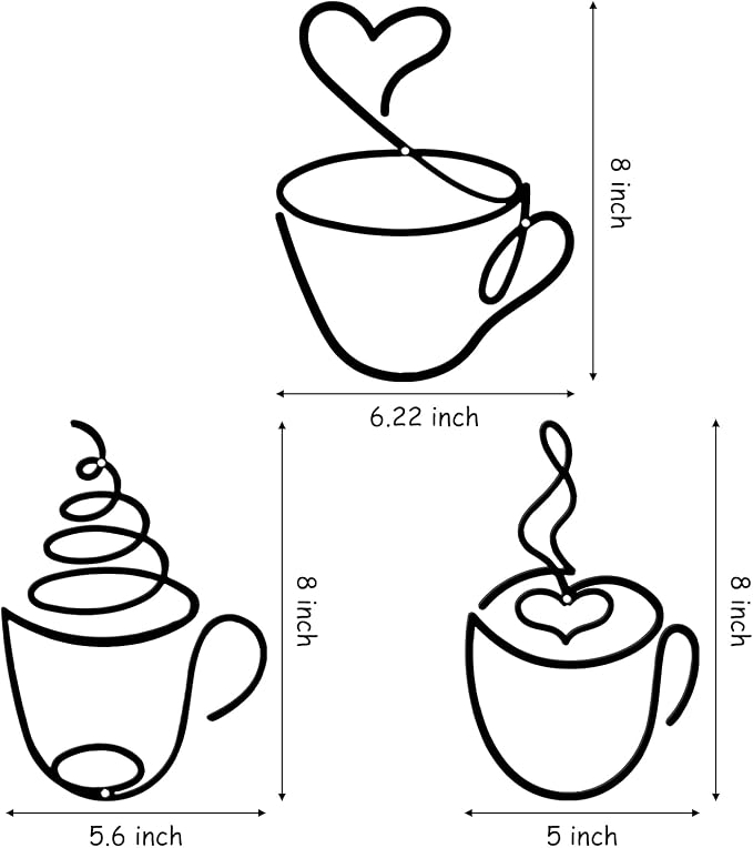 Ferraycle 3 Pieces Coffee Cup Metal Wall Art Wire Coffee Bar Hanging Decor Cafe - Image 2