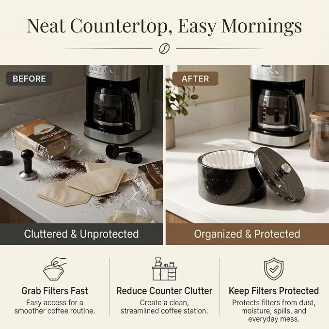 Marble Coffee Filter Holder – 6 inch Handmade Black Coffee Filter Holder - Image 4