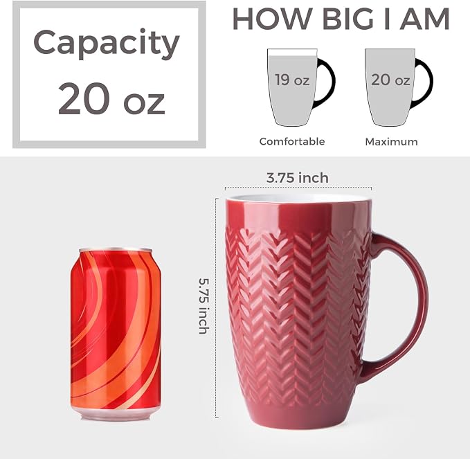 AmorArc Extra Large Coffee Mugs Set of 6, 20oz Ceramic Tall Coffee Mugs - Image 2