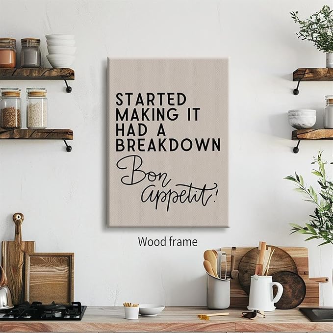 Wrapped Framed Funny Modern Kitchen Wall Art 12x16 inch Bon Appetit Quotes - Image 5