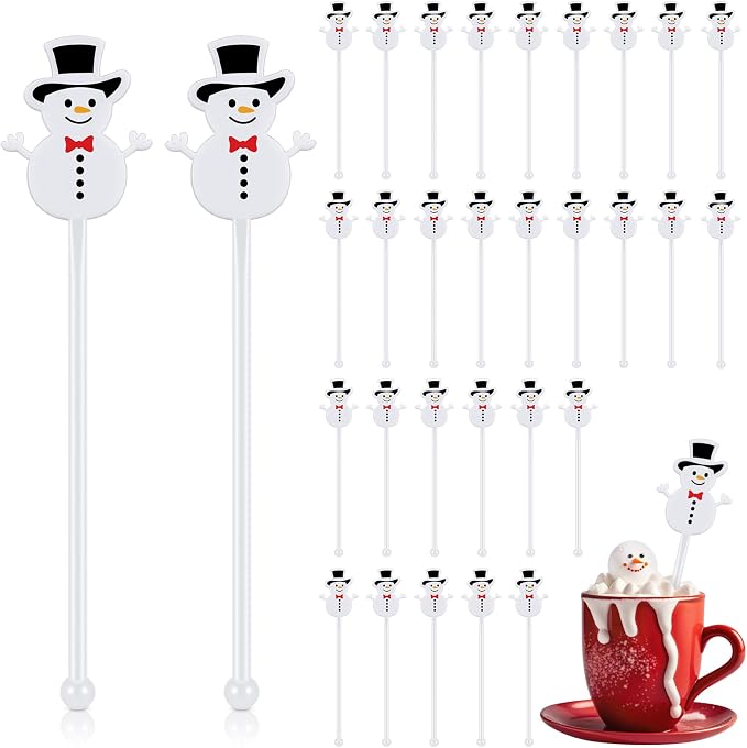 SiliFine 30 Pcs Winter Drink Stirrers Xmas Stir Stick Holiday Coffee Swizzle by SiliFine