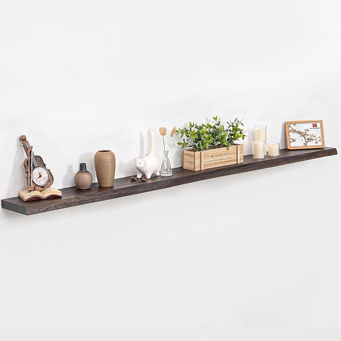 Fun Memories Floating Shelves for Wall Decor, Rustic Solid Elm Wood Live Edge by FunMemories