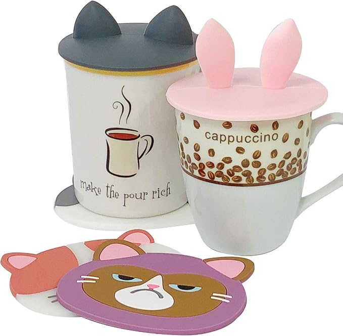Wrapables® Animal Ears Silicon Cup Lids, Anti-Dust Airtight Mug Covers - Image 3