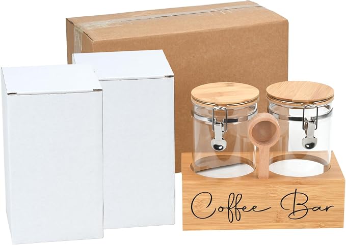 Glass Coffee Canister Set with Bamboo Shelf & Spoon - Image 7
