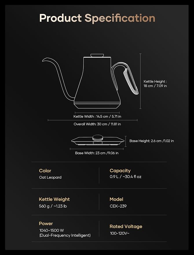 Cocinare Gooseneck Electric Kettle, ±0.5°F Precise Temperature Control - Image 9