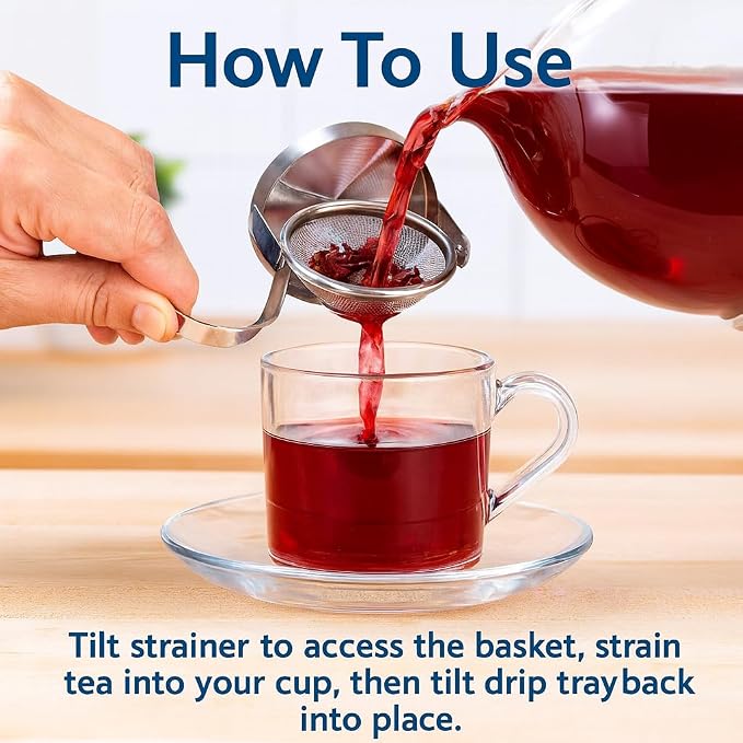 HIC Kitchen Tip Tea Strainer, 18/8 Stainless Steel, Loose Leaf Tea Filter - Image 4
