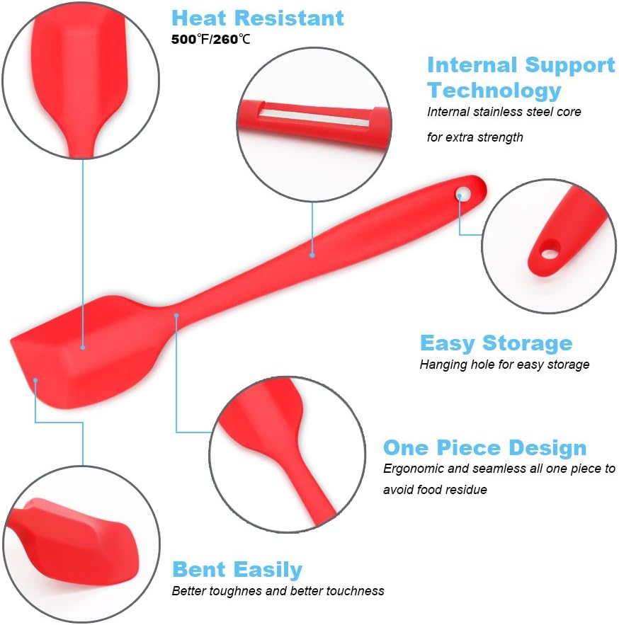Silicone Spatula 4-piece Set, Heat-Resistant Non-stick Rubber Spatulas with Stainless Steel Core, Blue