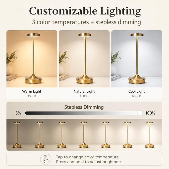 YHT 72Hrs Cordless Table Lamps, Rechargeable 6000mAh LED Outdoor LED Battery - Image 8