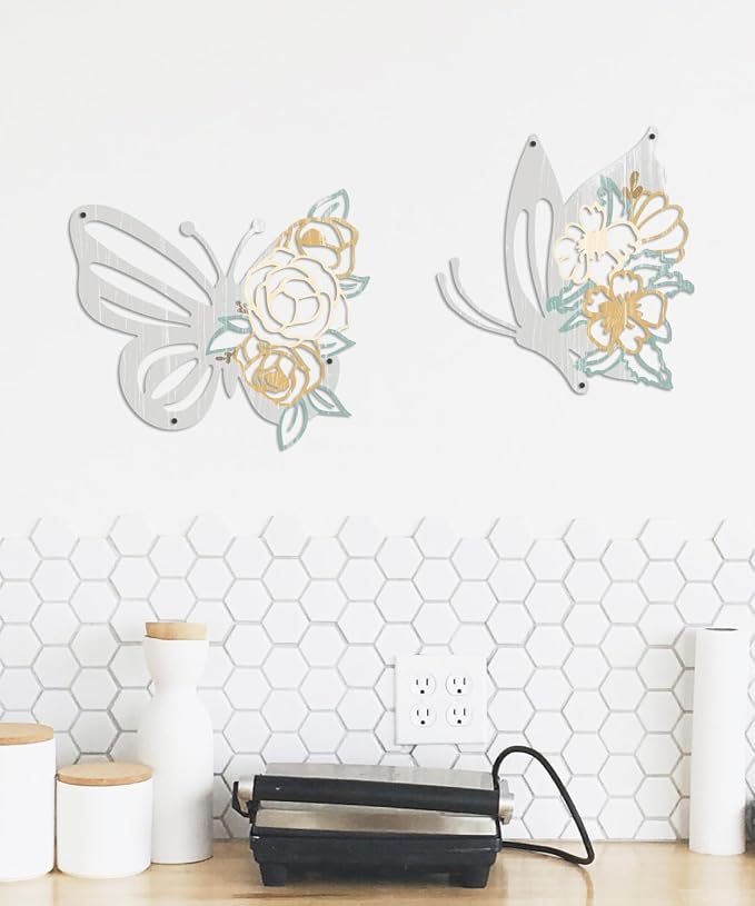 Putuo Decor 2 Pieces Butterfly Metal Wall Decor Floral Iron Wall Sculptures - Image 6