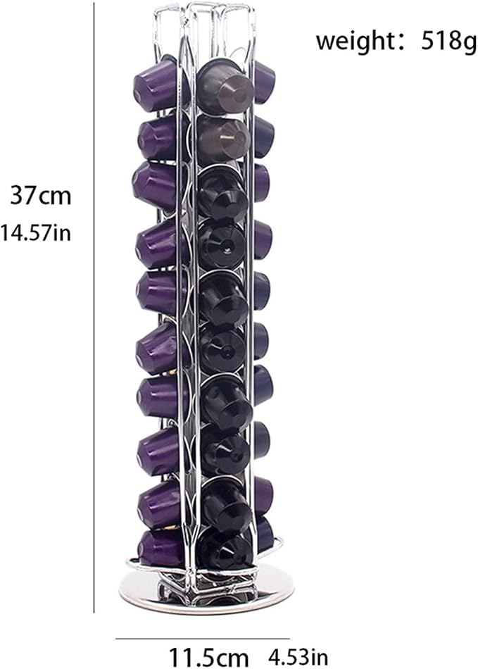 Silver Coffee Capsule Tower 360 Degree Rotating Base Storage Rack Holds 40 Pods - Image 6