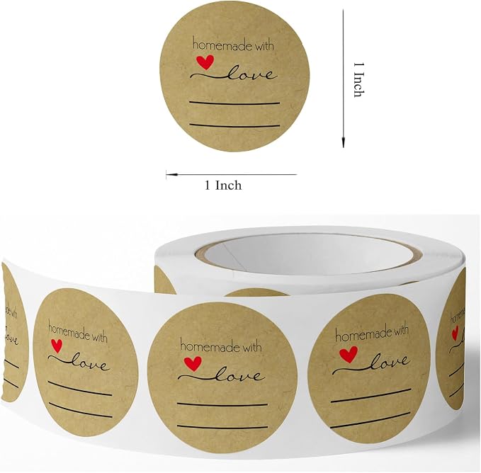 1000PCS Homemade with Love Stickers, 1 Inch Small Round Kraft Baking Stickers - Image 3