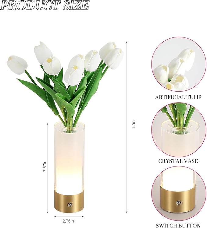 AIHYING Flower Night Light, Touch Vase Lamp, Rechargeable Cordless Table Lamp - Image 7