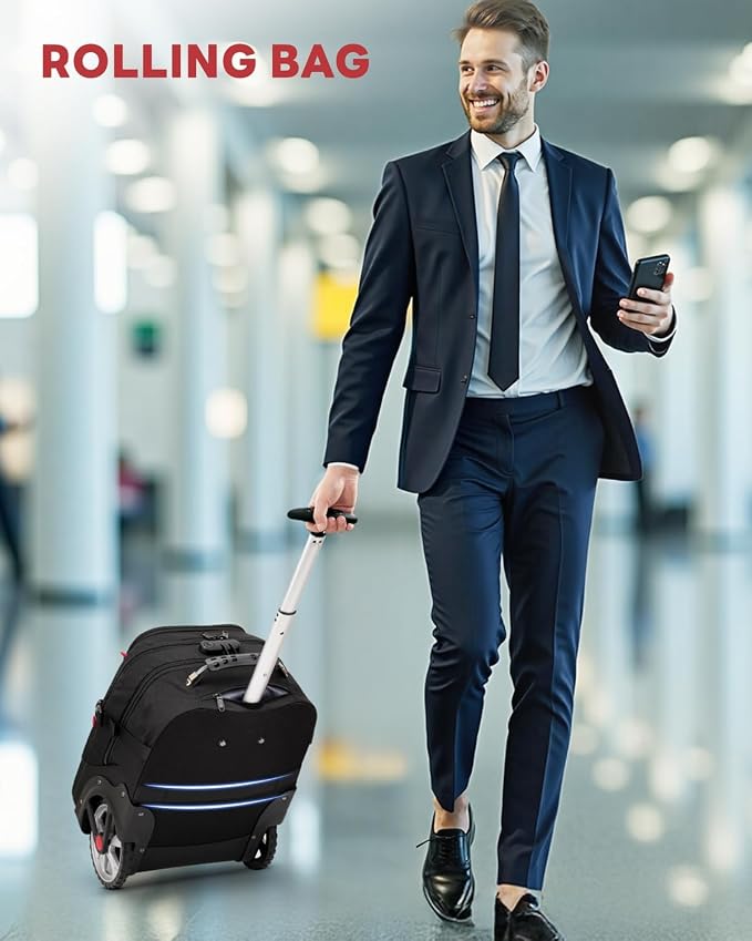 MATEIN Rolling Bag with Wheels, 17 Inch Extra Large Laptop Roller Backpack - Image 2