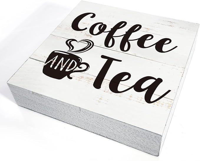 Coffee and Tea Wood Box Sign Kitchen Home Decor, Rustic Funny Coffee Wooden Box - Image 3