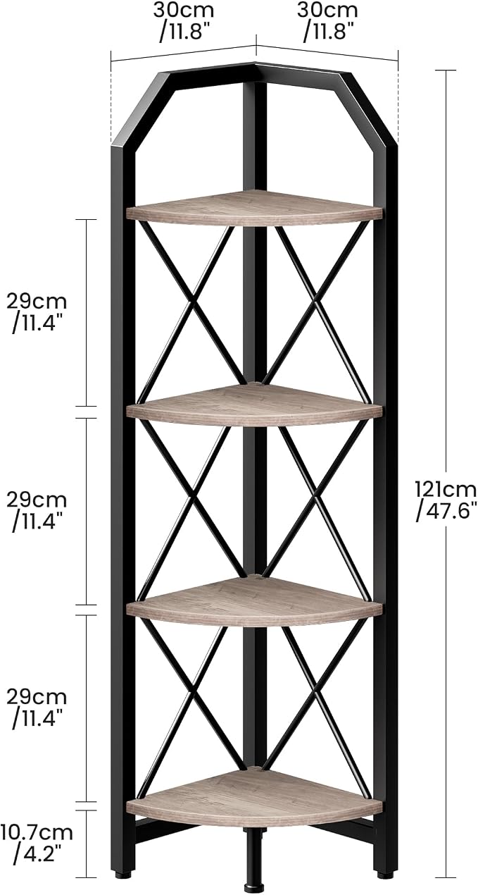 CHOEZON 4-Tier Corner Shelf, Industrial Corner Bookshelf, 47.6" Corner Storage - Image 2