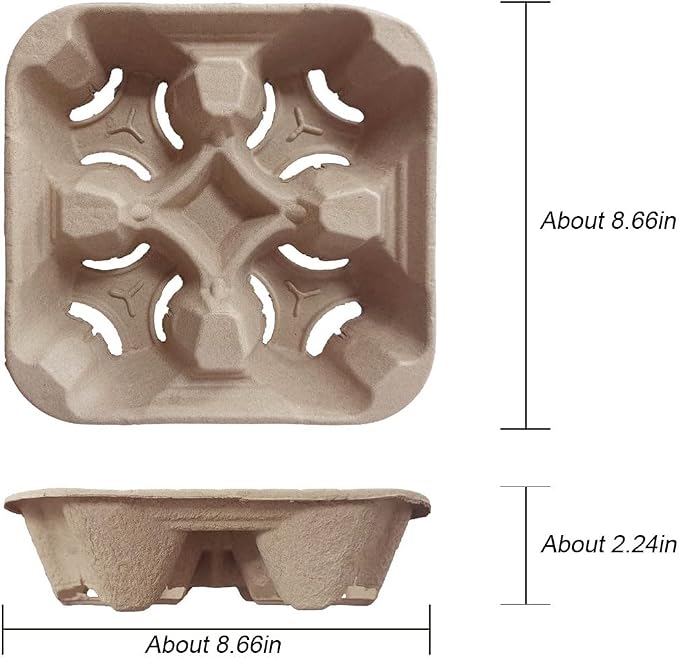Disposable Compostable Drink Carriers, 100 Pack | Paper Pulp Cup Holder - Image 3