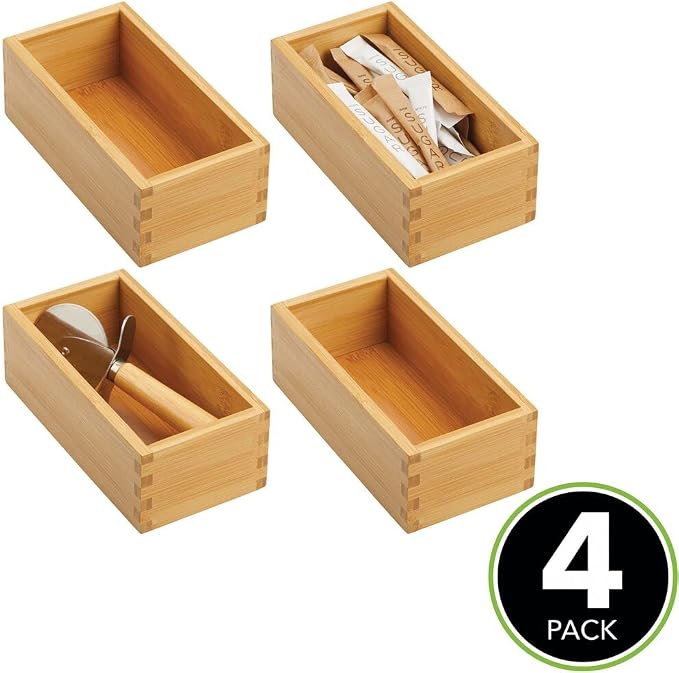mDesign Bamboo Storage Bin Container, Drawer Organizer Crate Boxes - Image 2