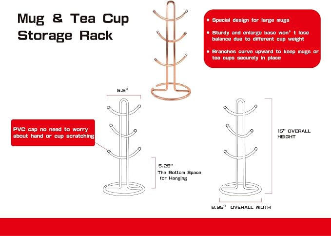 FitWell Mugs Holder, Mug Tree, Coffee Mug Hanger, Mug Tree, Mug Organizer - Image 2