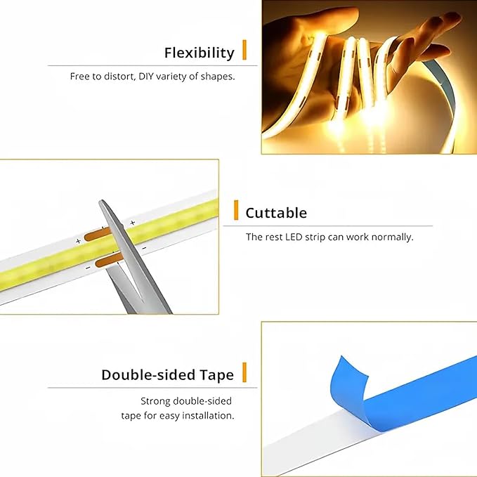 ZSLAIFU A 5V USB LED Light Strip, COB LED Strip Lights, Warm 5V LED Lights - Image 5