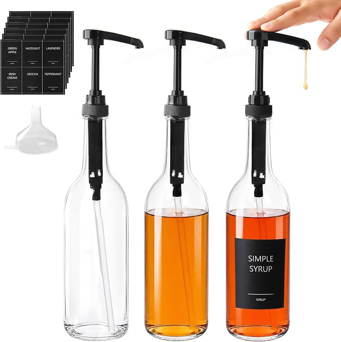 3-Pack 25oz/750ml Round Glass Coffee Syrup Dispenser by BPFY