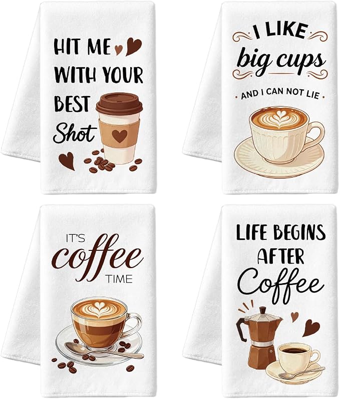MAYJOYDIY 4 Pcs Coffee Kitchen Towels Coffee Pot Microfiber Dish Towel by MAYJOYDIY