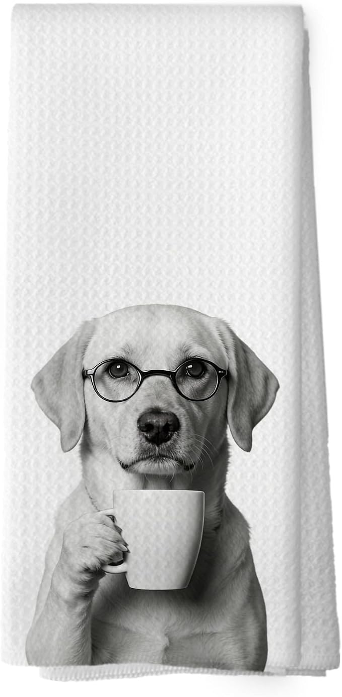 Funny Labrador Retriever Coffee Bar Kitchen Dish Towels, Labrador Retriever by XPH
