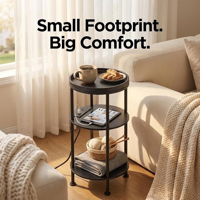 Small Round Side Table with Charging Station - Image 5