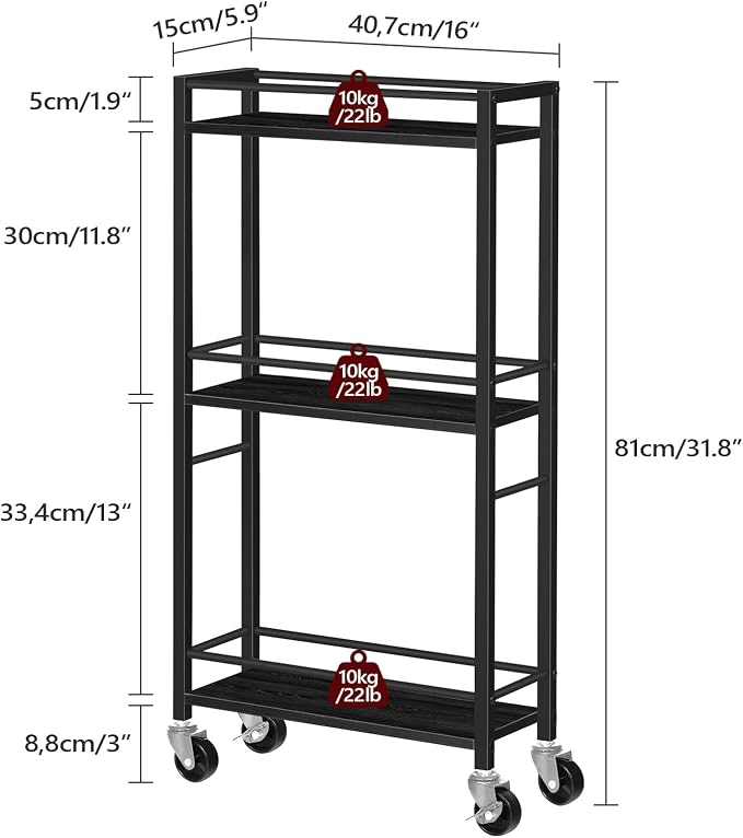 MAHANCRIS Slim Rolling Cart, Mobile Kitchen Cart on Wheels, Narrow Storage Cart - Image 4