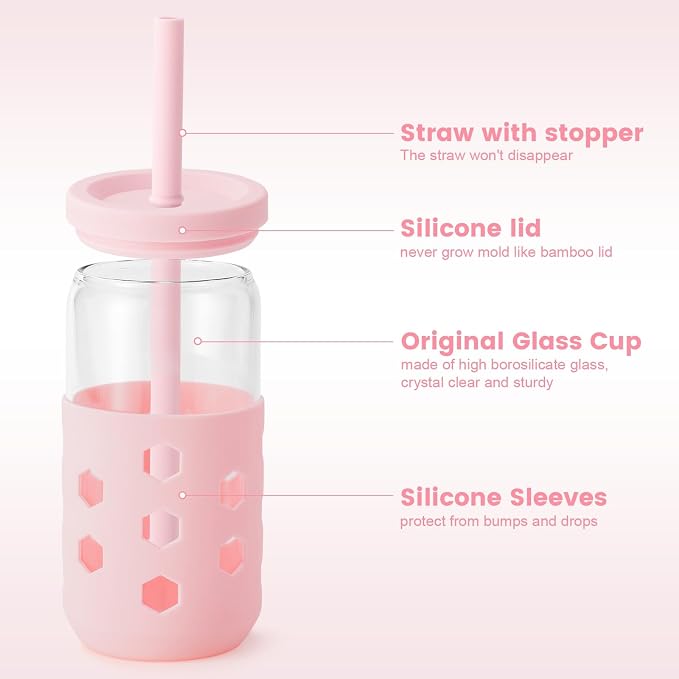 Mrsdry Glass Cups with Lids and Straws, 16oz Drinking Glasses Set with Silicone - Image 2