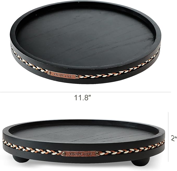 Farmhouse Decorative Round Tray, 11.81 Inch, Versatile Centerpiece Tray - Image 2