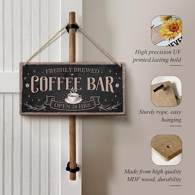 Heuhuww Freshly Brewed Coffee Bar Sign 6"x12" Retro Plaques - Image 4