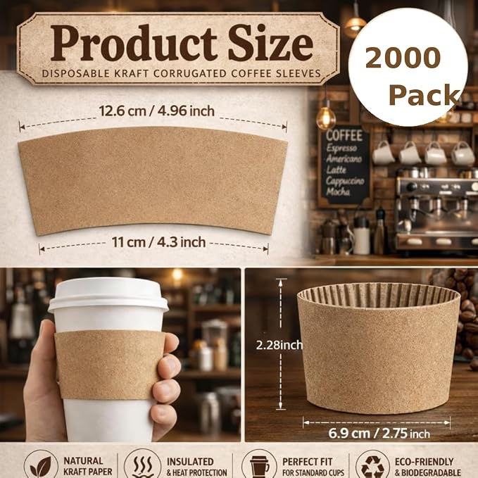 2000 Pack Coffee Cup Sleeve for 10 oz-24 oz Hot Cold Drinks Disposable - Image 3