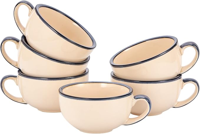 Coffeezone Set of 6 Cups Vintage Design 12 oz Professional Barista Ceramic by Coffeezone