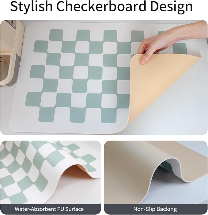 Large Dish Drying Mats for Kitchen Counter 24''x16'' Black Sage Beige Checkered - Image 4