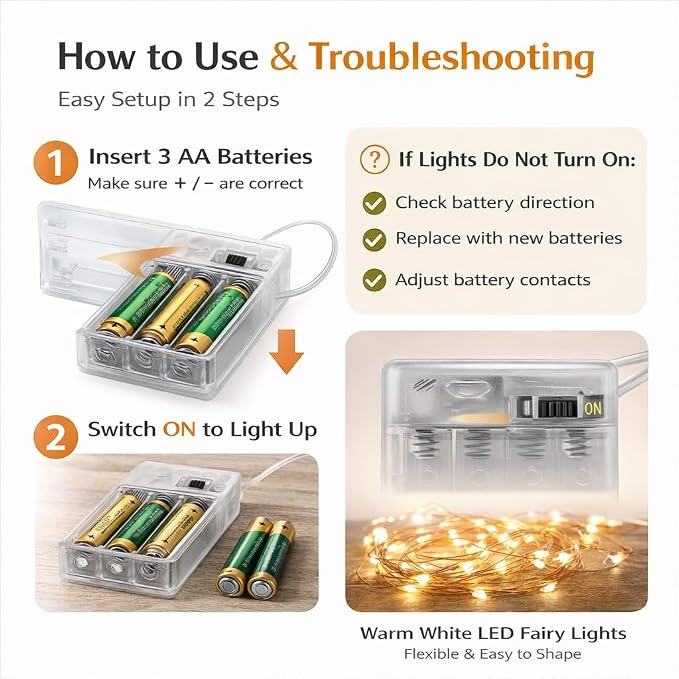 Ariceleo Led Fairy Lights Battery Operated, 2 Packs Mini Battery Powered Copper - Image 8