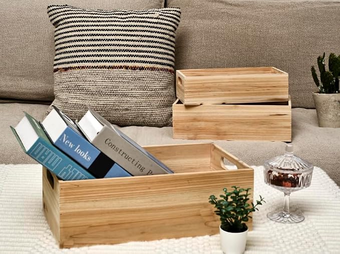 Set of 3 Wooden Boxes for Storage Small Crates for Display and Organizing - Image 4