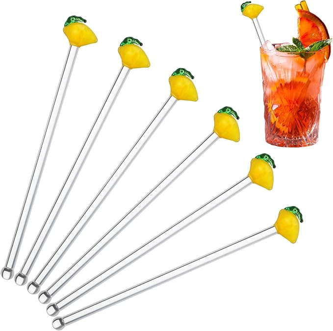 SiliFine 6 Pcs Lemon Glass Swizzle Sticks by SiliFine