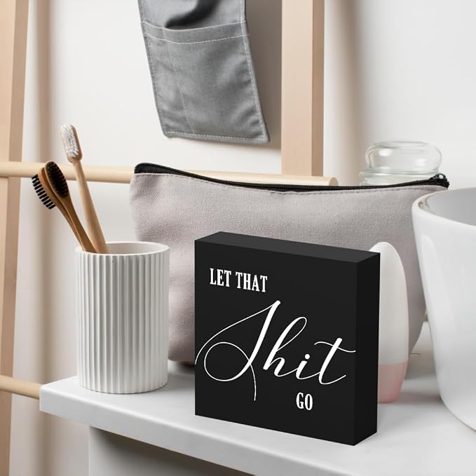 Funny Bathroom Decor Wood Box Sign, Restroom Shelf Decor - Image 3