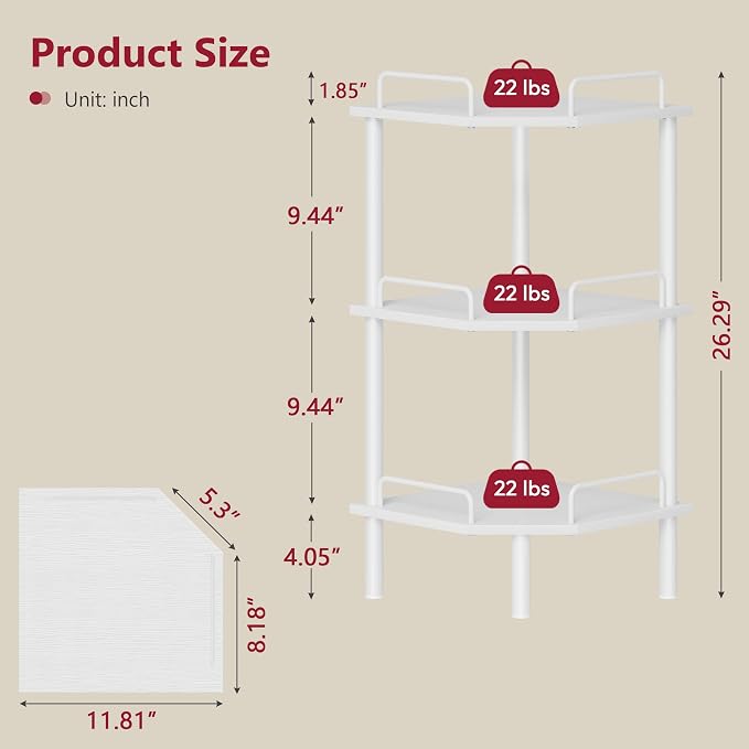 Tajsoon Corner Shelf Stand, 3 Tier Industrial Corner Shelves, Corner Shelving - Image 3