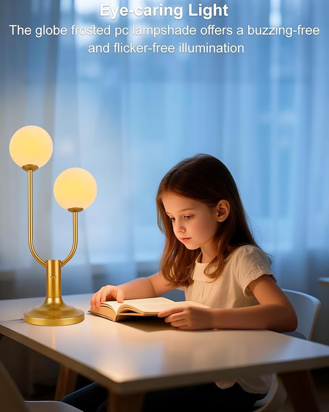 Lightdot Globe Table Lamp for Bedroom Mid Century Modern Gold Small Desk Lamp - Image 2