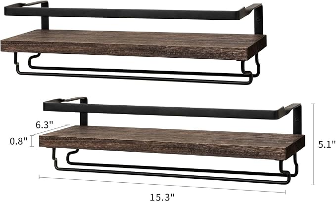 Mkono Wall Mounted Wine Rack Set of 2 Wood Rustic Wine Bottle Glass Floating - Image 7