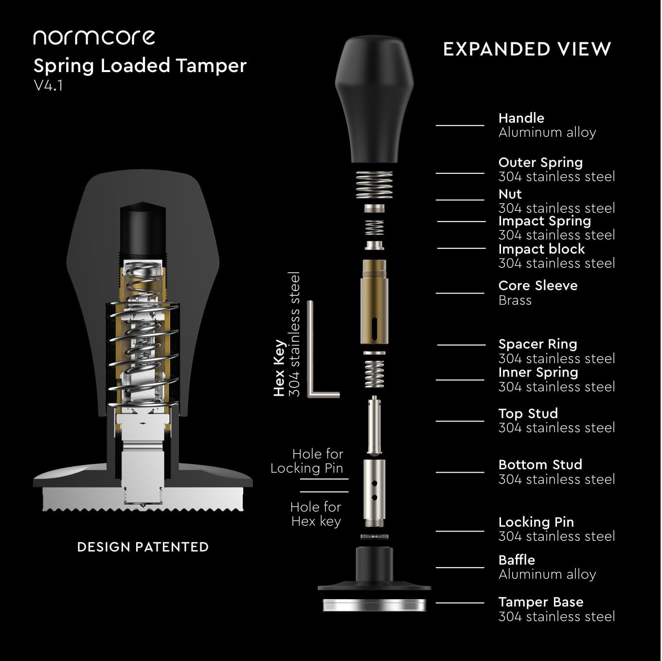 Normcore 49mm Coffee Tamper V4.1 with Click Sound Feedback, Spring Loaded Tamper With Stainless Steel Flat Base, Compatible with 49mm Espresso Machine Portafilter, Black