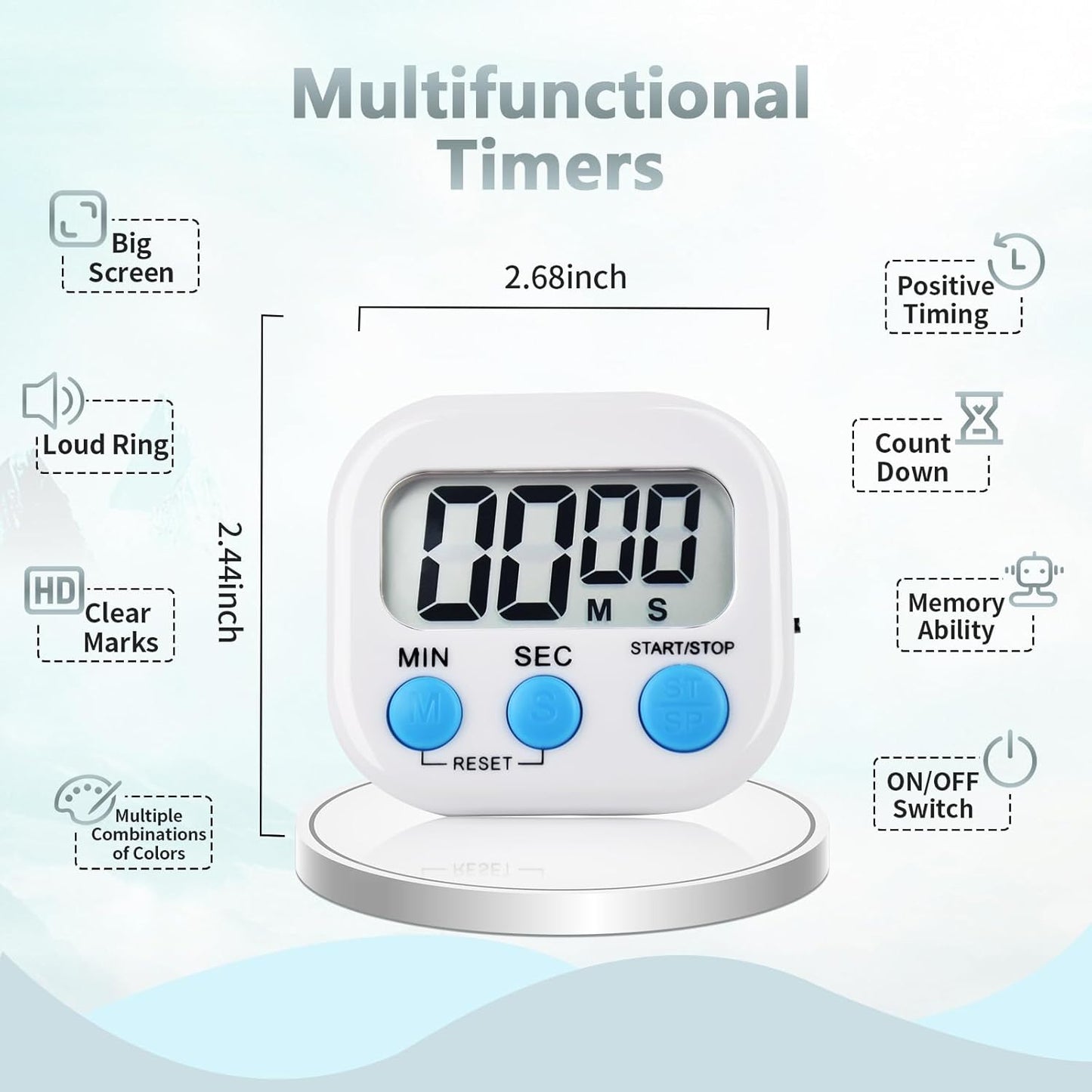 4 Pack Digital Kitchen Timer Magnetic Digital Timer with Big Display Loud Ring Cooking Timers for Cooking, Game, Gym, Break Time, Classroom (4, Pink, Purple, Green, White)