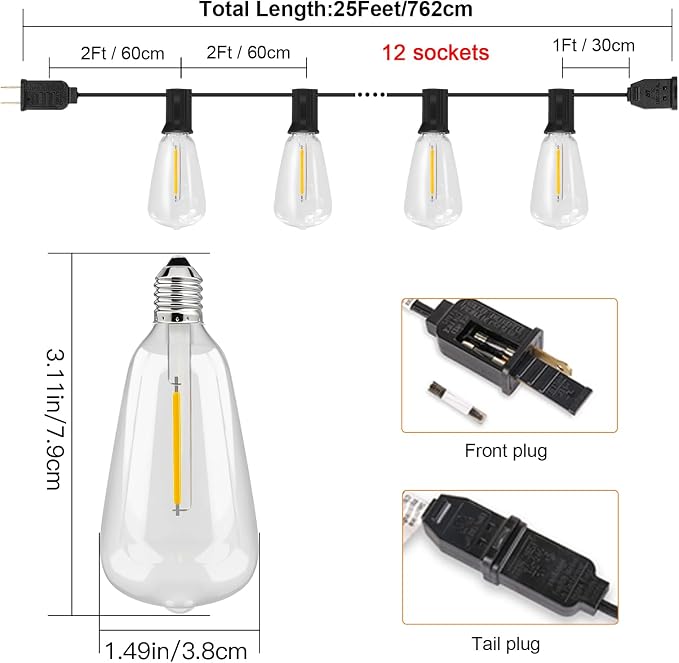 Outdoor String Lights, 25FT - Image 2